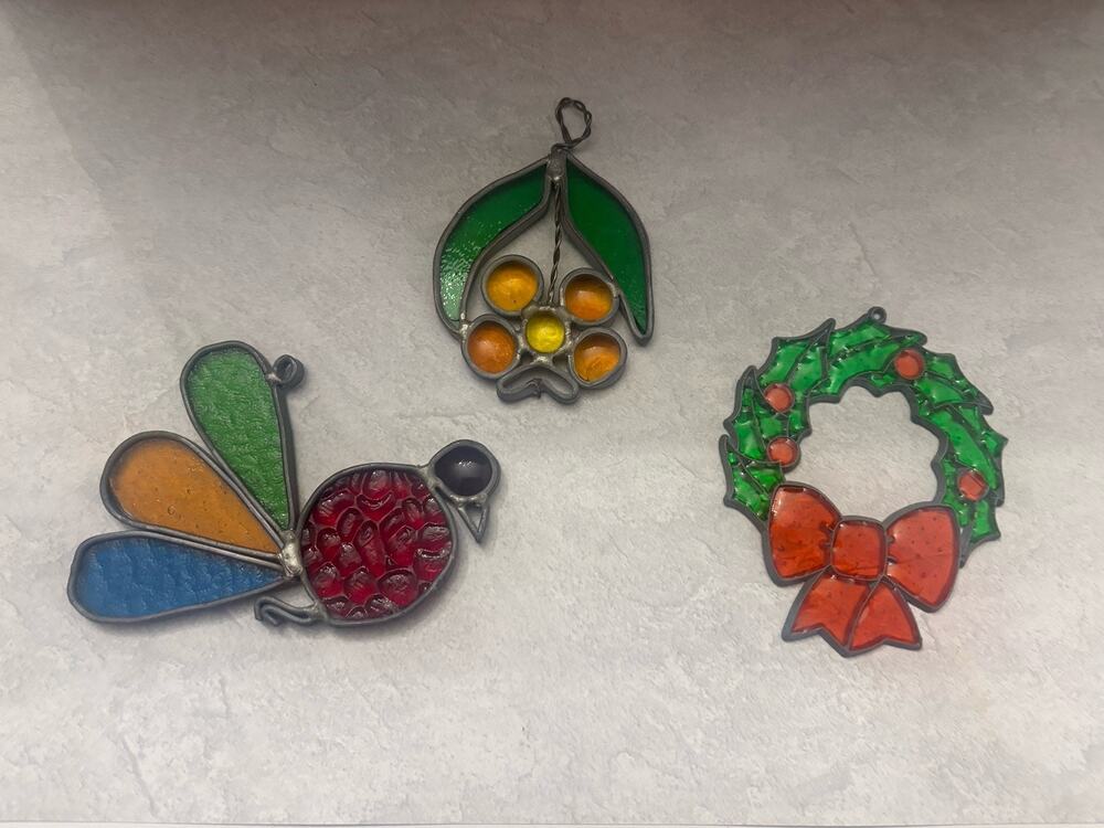 Lot of 7 Vintage Sun Catcher Stained Glass Window Hanging Holiday Seasonal